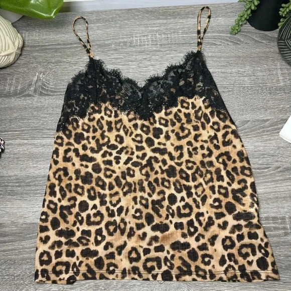Zara Leopard Spaghetti Strap Camisole Lace Trim Tank Low Back Size Small - Picture 1 of 8
